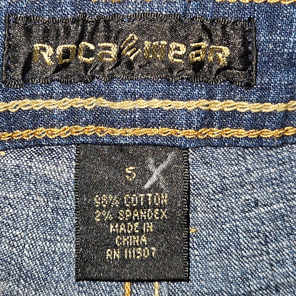 Rocawear Denim Jeans Dark Wash Embellished Patches Bootcut - Picture 5 of 5